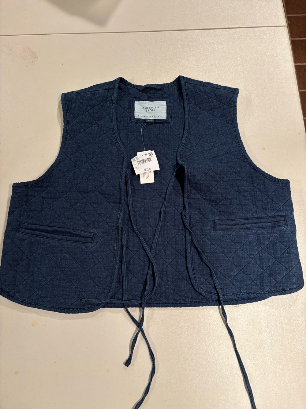 American Eagle Outfitters Quilted Navy Tie-Front Vest